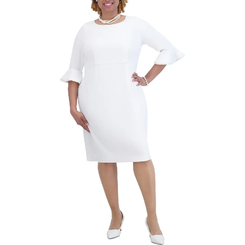 Trendy Casual Outfits Kasper Womens Plus Ruffled Pearl Embellished Sheath Dress