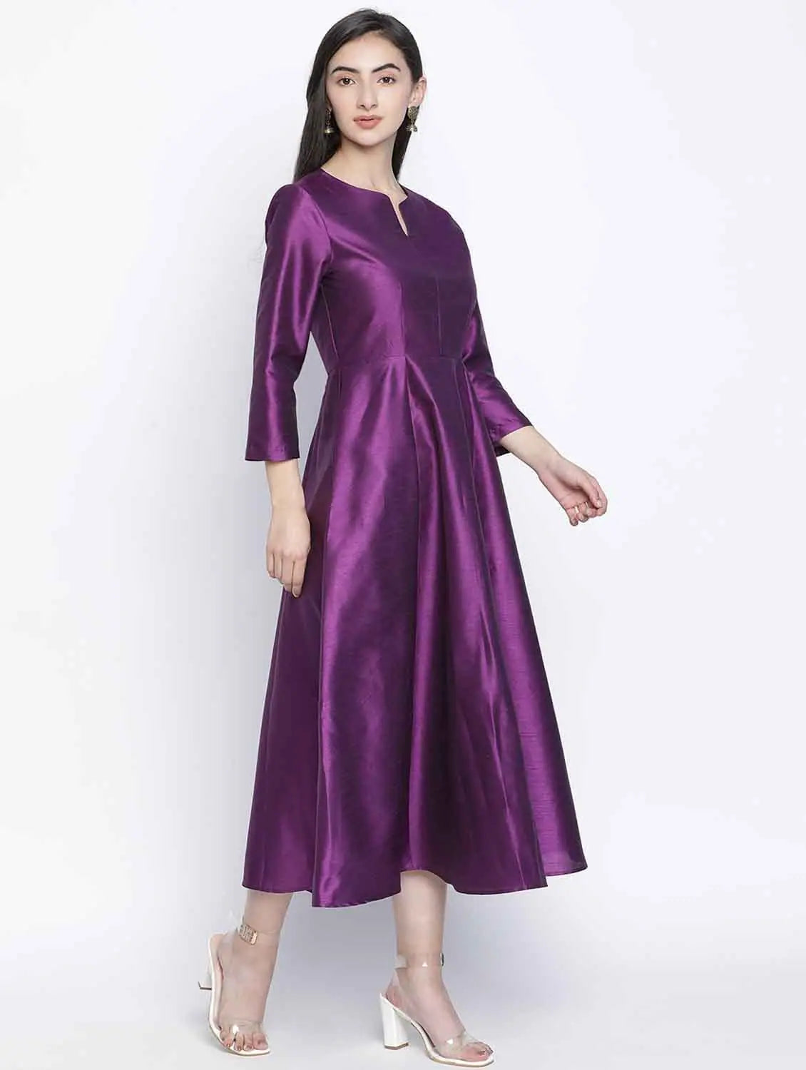 Women's Evening Wear Pappzi Purple Dupion Silk Women Long Dress