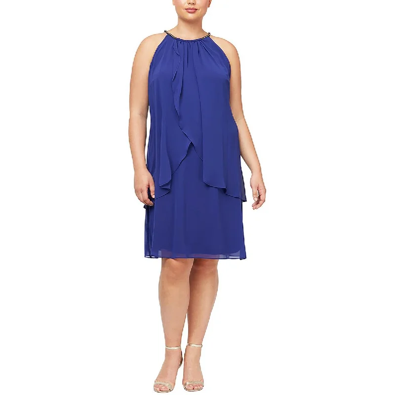 Elegant Styles SLNY Womens Plus Mini Drapey Halter Dress