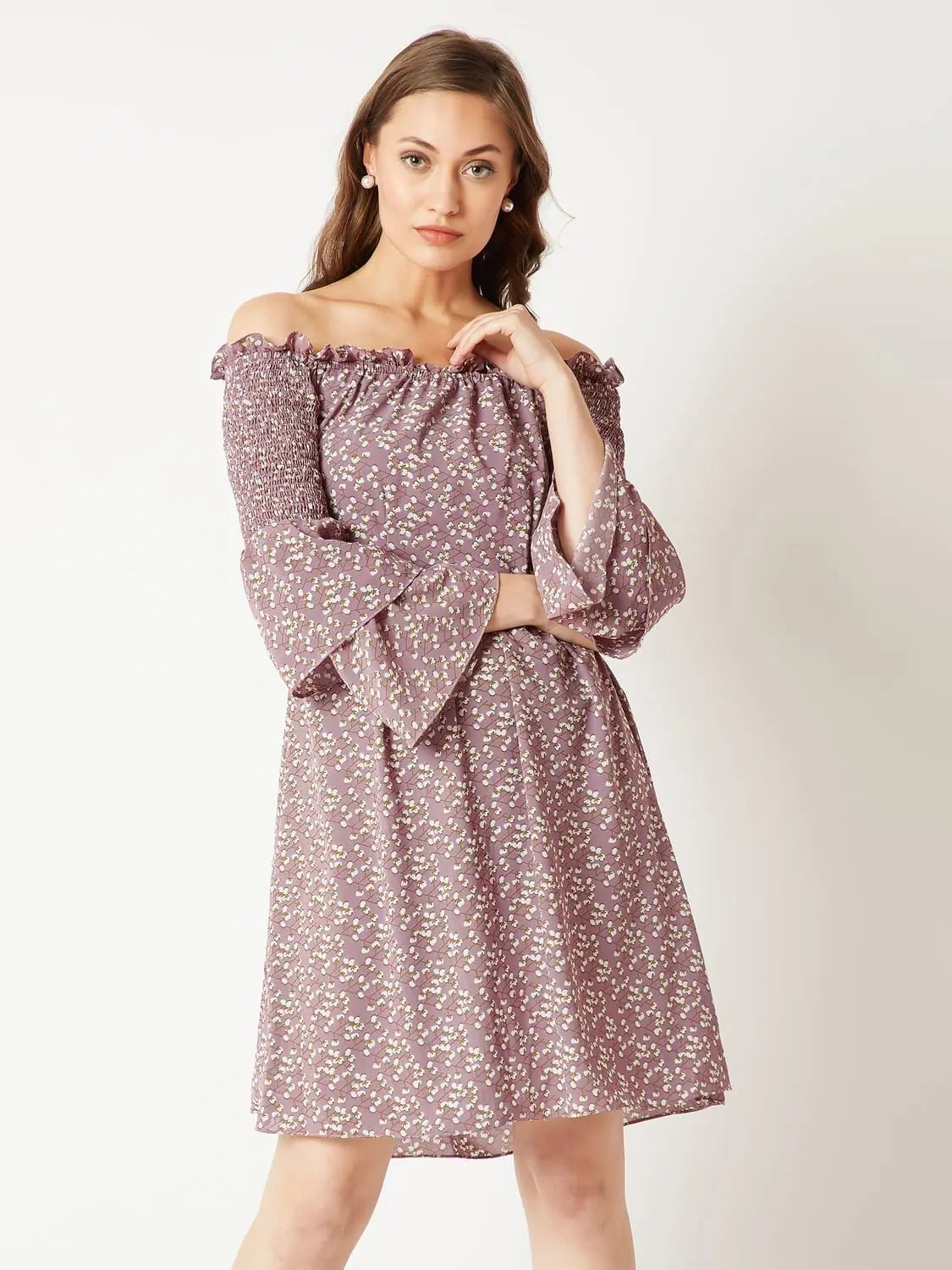 Women's Evening Clothing Keep Shining Ruffled Bardot Dress Multicolor-Base Purple
