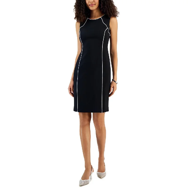 Online Boutique Clothing Kasper Womens Petites Piping Knee Length Sheath Dress
