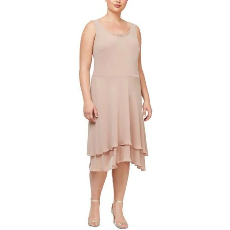 Easygoing Women's Style SLNY Womens Plus Chiffon Embellished Sheath Dress
