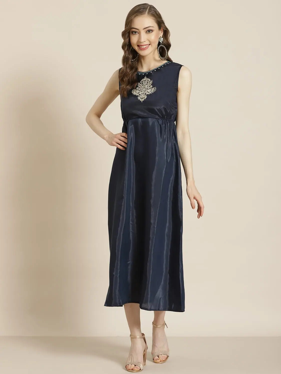 Plus Size Women's Fashion Juniper Navyblue Georgette Jacket Style 2 Pc Dress