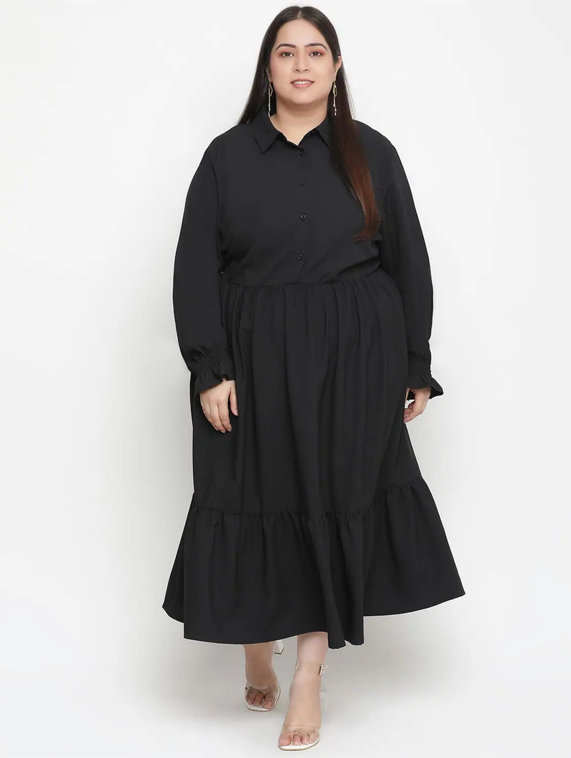 Modern Women's Fashion with Vintage Touches High Class Solid Black Plus Size Women Dress