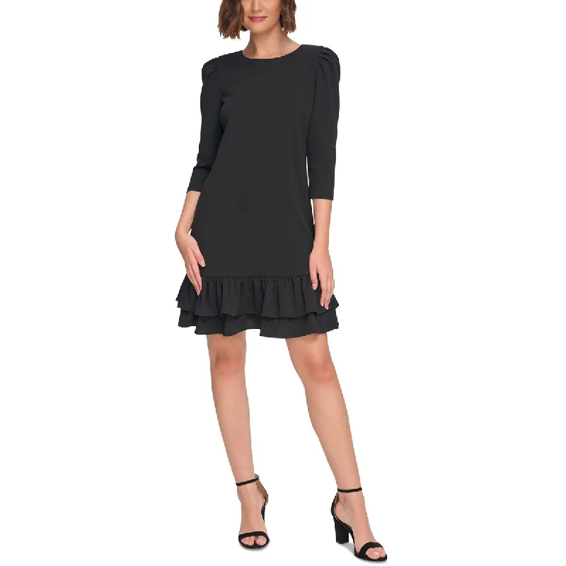 Free Spirited Fashion Tommy Hilfiger Womens Petites Ruffled  Sheath Dress
