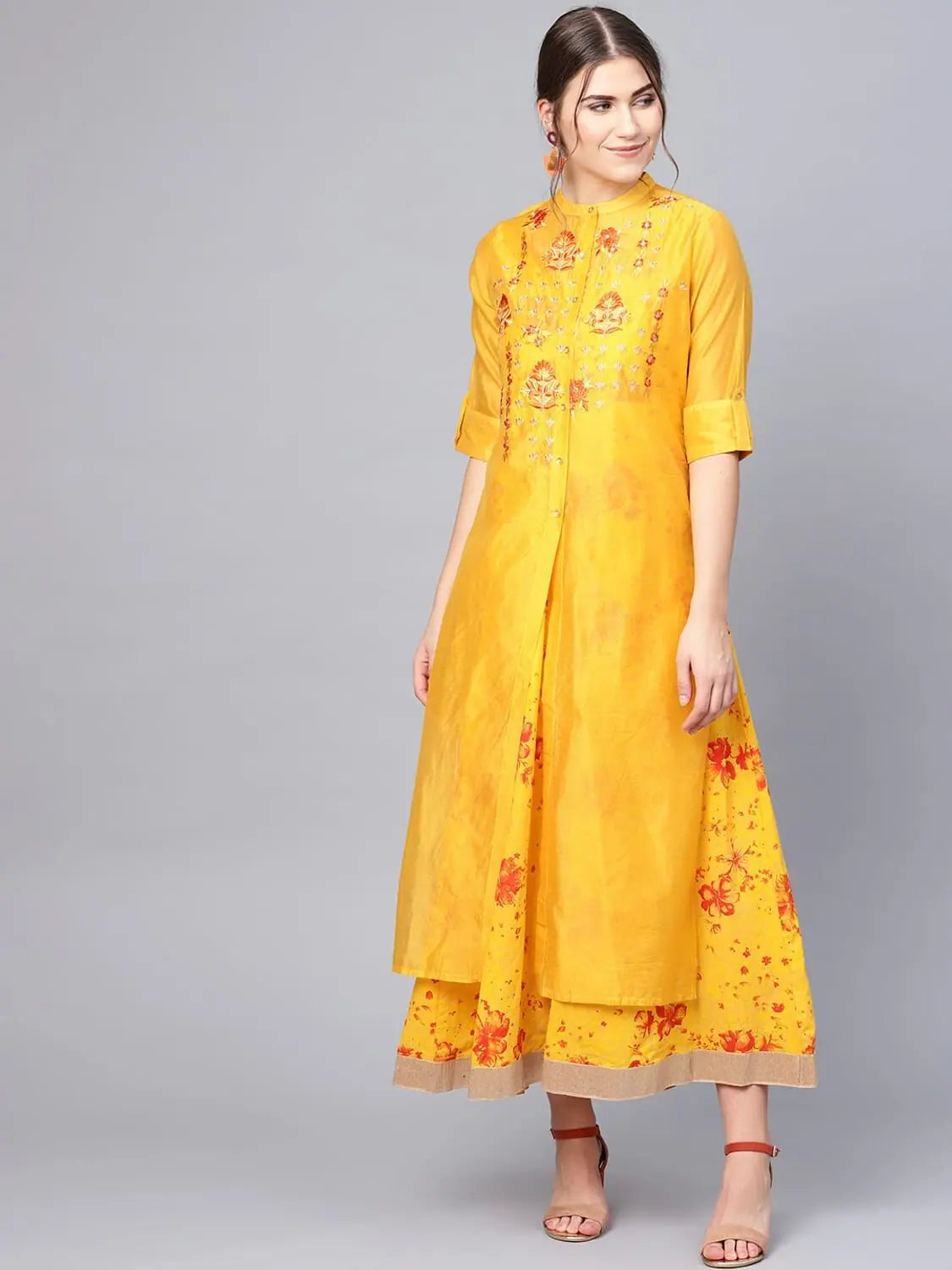 Women's Clothing Juniper Mustard Cambric Printed Tiered Dress