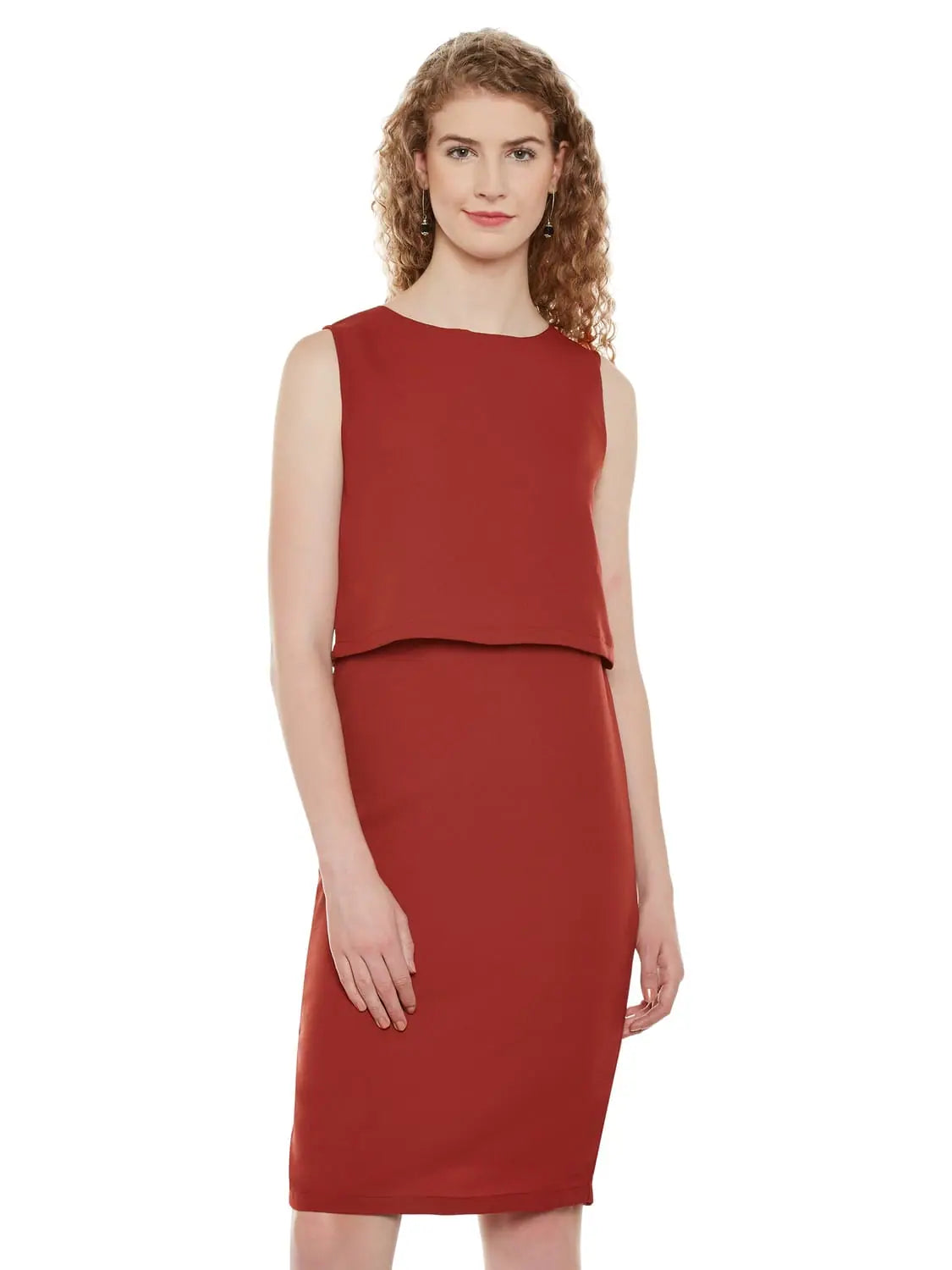 Boutique Styles False Alarm Layered Dress Brick red