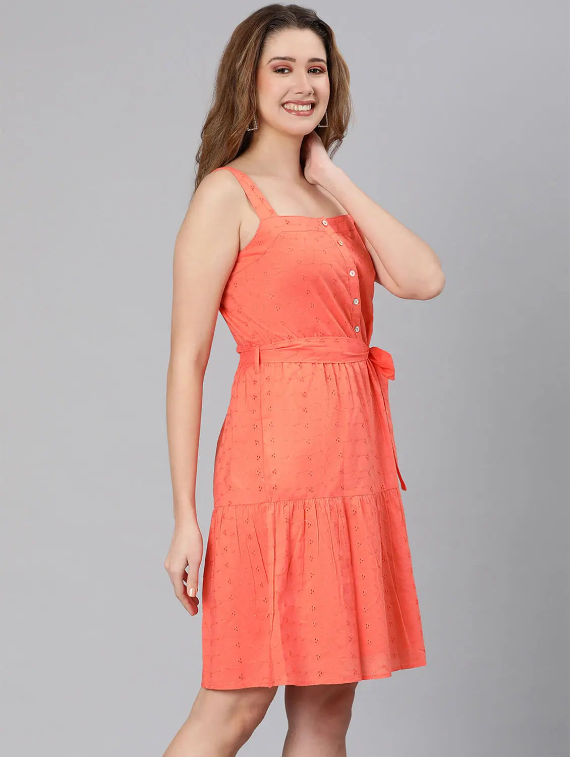 Sale On Clothing Premier Orange Schiffy Fabric Tie-Knotted Women Dress