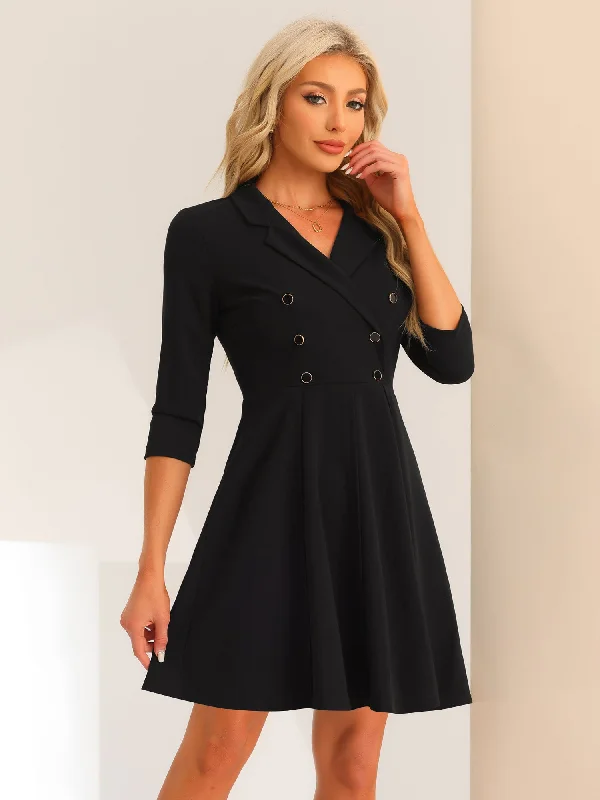 Women's Charming Outfit For Events Double Breasted Dress Notched Lapel Half Sleeve Business Blazer Dress
