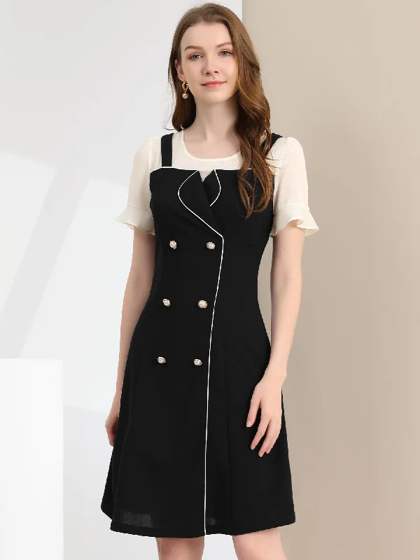 Women's Active Clothing Contrast Button Decor Short Sleeve Chiffon Summer Dress