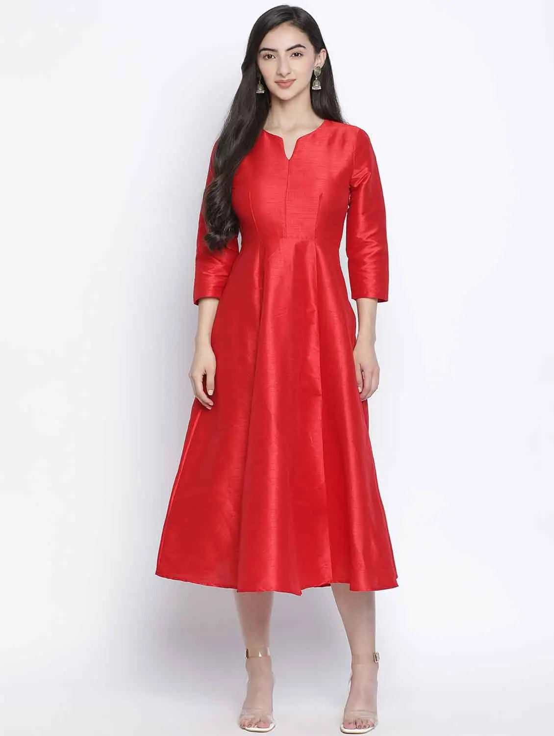 Comfy Women's Outfits for Daily Wear Red Glam Dupion Silk Women Long Dress