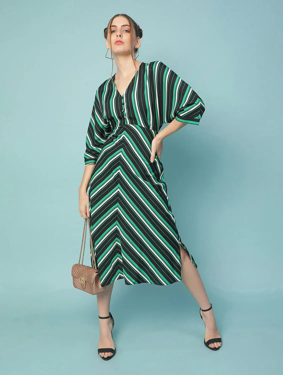 Summer Sale Fleeker Stripes Print Elasticated Women Dress