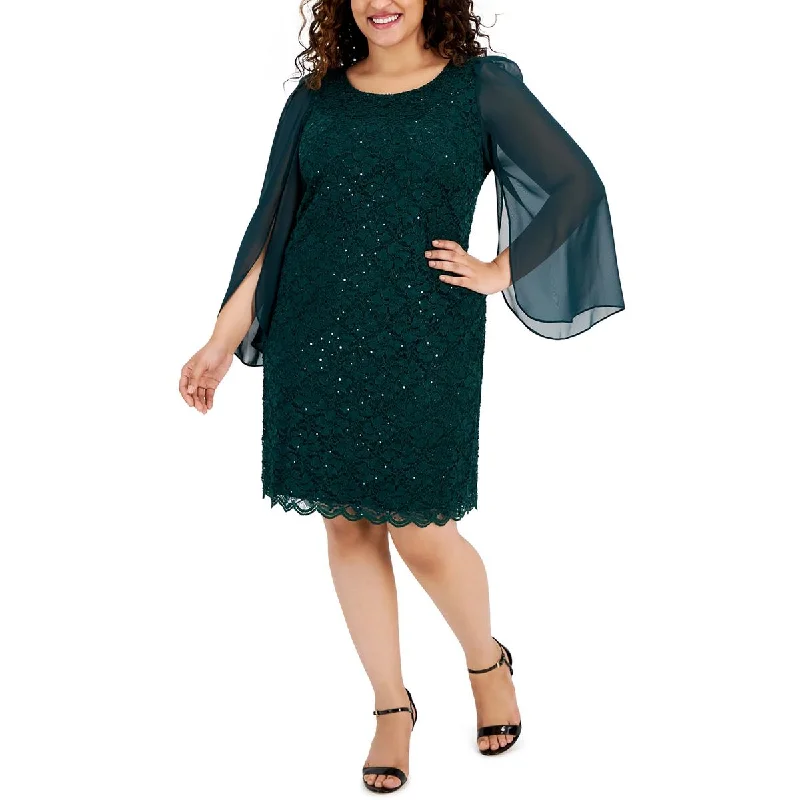 Online Boutique Clothing Connected Apparel Womens Plus Lace Knee-Length Sheath Dress