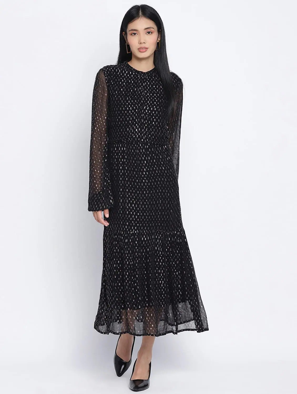 Trendy Outfits For Ladies Sparkled Black Lurex Suited Casual Women Dress