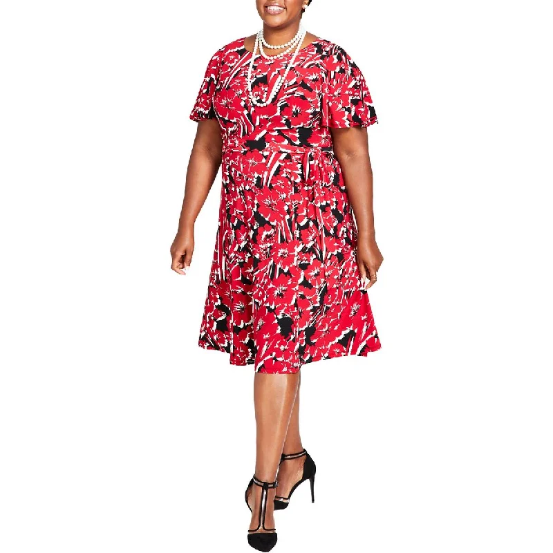 Women's Clothing Kasper Womens Knee-Length Printed Fit & Flare Dress