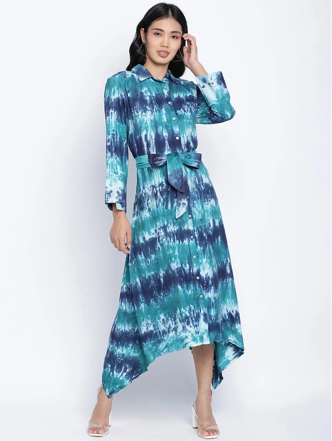 Sophisticated Outfits Divine Chic Tig Dye Button Down Women Dress