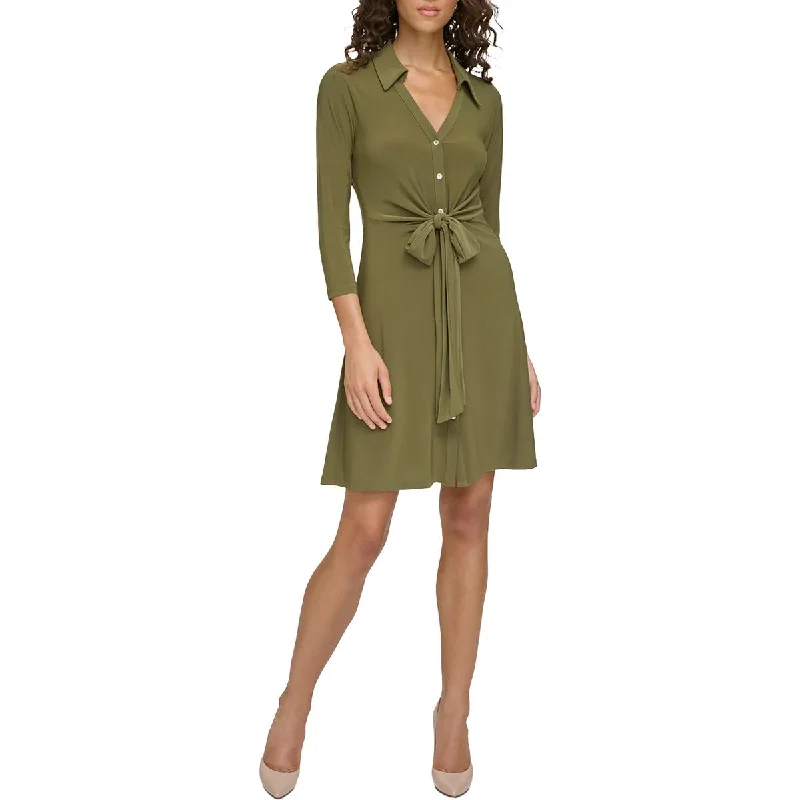 Elegant Clothing Tommy Hilfiger Womens Collar Tie Front Wear To Work Dress