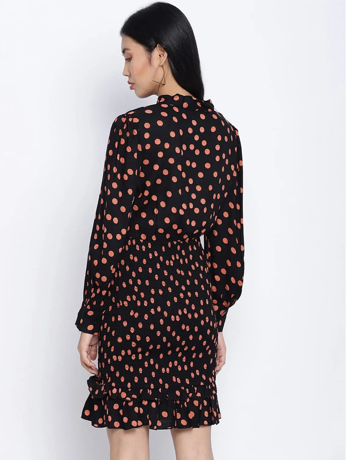 Relaxed Style Blackliogious Somocked Up Dotted Printed Women Dress