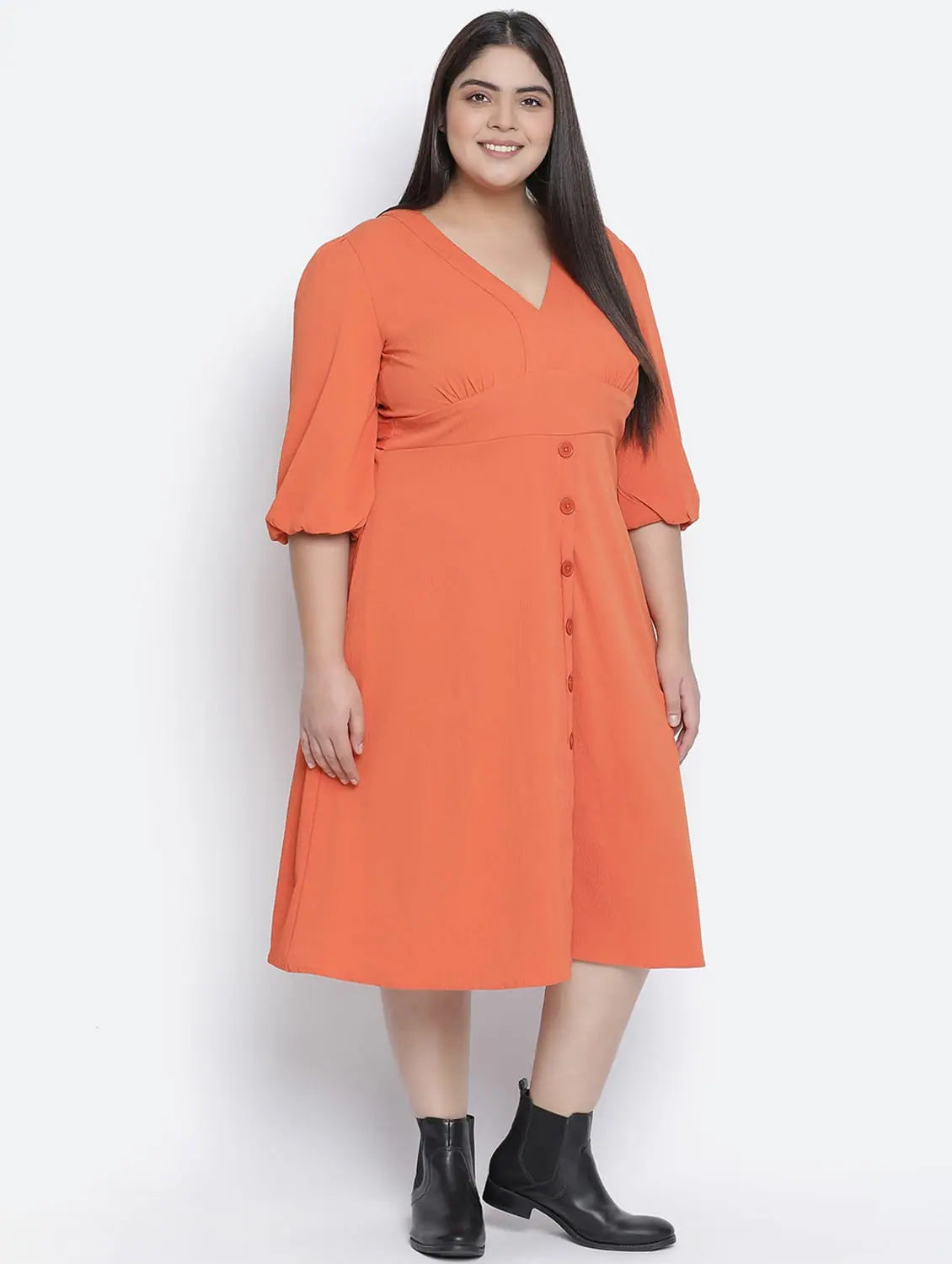 Formal Clothing For Women Razzing Solid Orange Plus Size Women Dress.