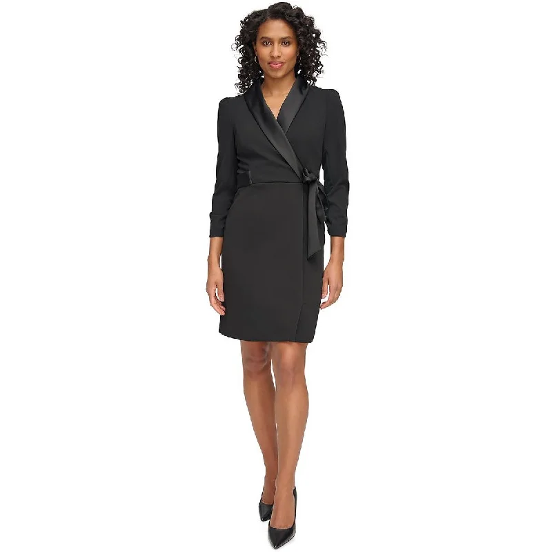 Online Boutiques Best DKNY Womens Shawl Collar Side Tie Wear To Work Dress
