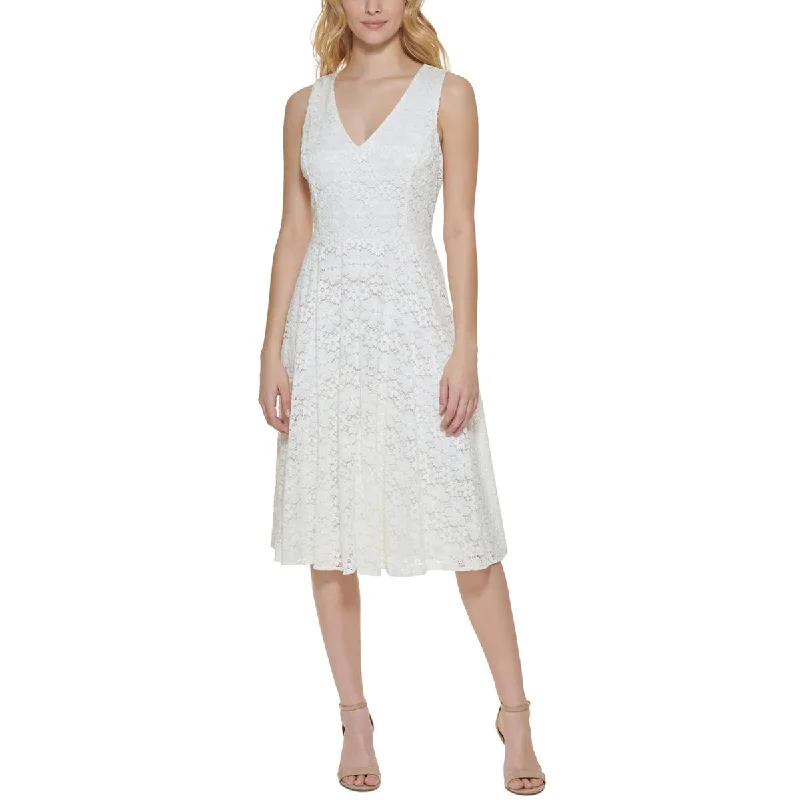 Women's Clothes Tommy Hilfiger Womens Lace Overlay Knee Length Fit & Flare Dress