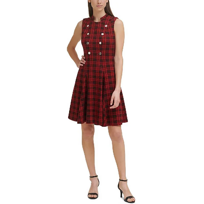 Best Clearance Sales Right Now Tommy Hilfiger Womens Plaid Above Knee Fit & Flare Dress
