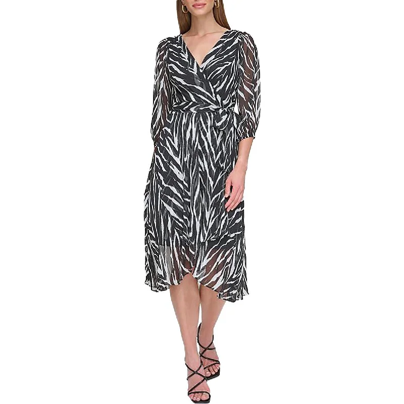 Affordable Fashion Clothing For Women DKNY Womens Faux Wrap Belted Fit & Flare Dress