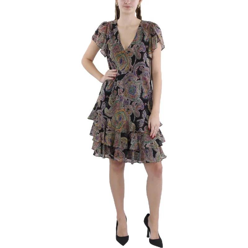 Women's Clothing Stores Lauren Ralph Lauren Womens Matte Jersey Printed Cocktail Dress