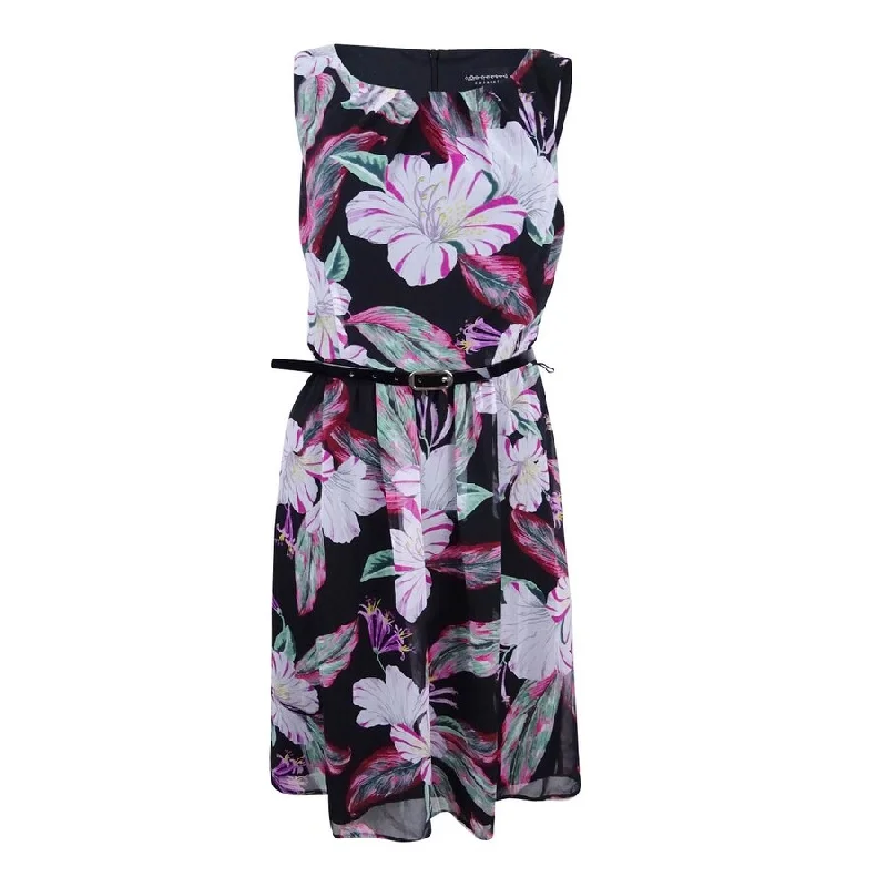 Best Online Boutiques Connected Women's Belted Floral-Print Dress