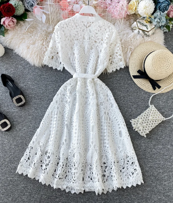 Classic Women's Fashion Stylish round neck lace dress summer dress  1281