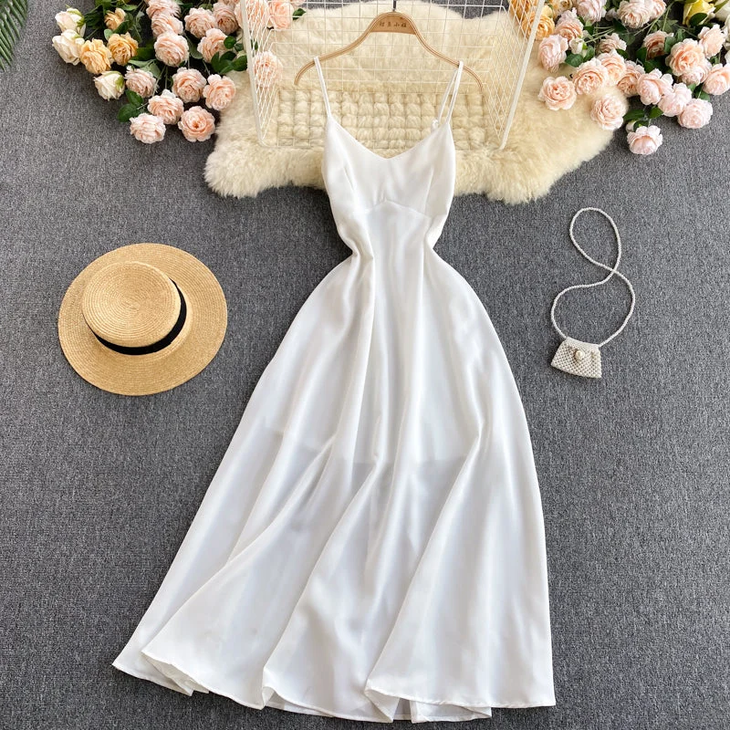 Affordable Online Boutique White v neck A line dress fashion dress  574