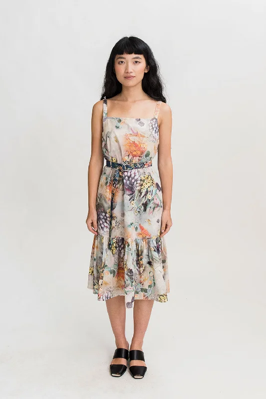 Edgy Fashion Smock Frill Dress in Fragile Print
