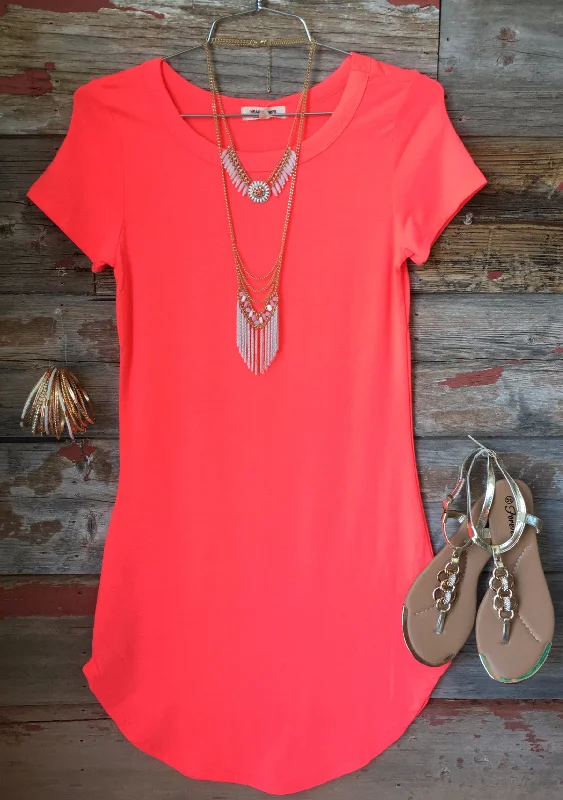 Women's Trendy Clothes Fun in the Sun Tunic Dress: Neon Coral