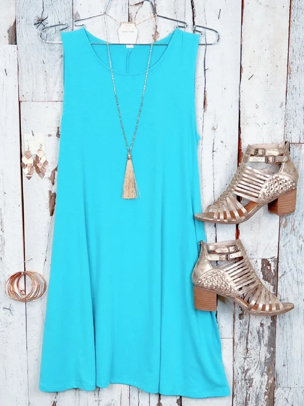 Casual Clothing For Women Basic Pocket Tank Dress - Ocean