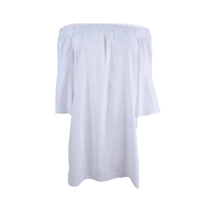 Flash Sale Online Kensie Women's Oxford Cotton Off-The-Shoulder Dress (M, White)