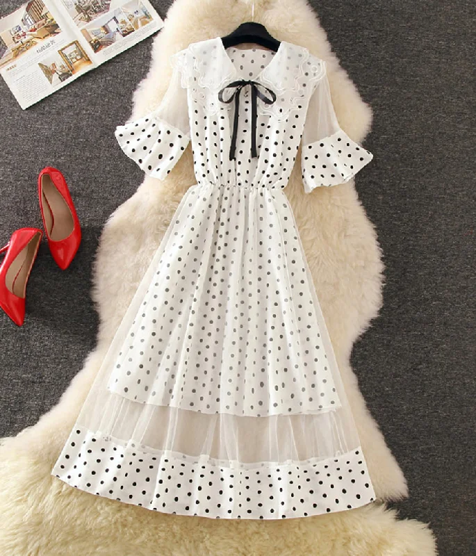 Women's Elegant Outfit Lovely A line polka dot lace dress summer dress  1248