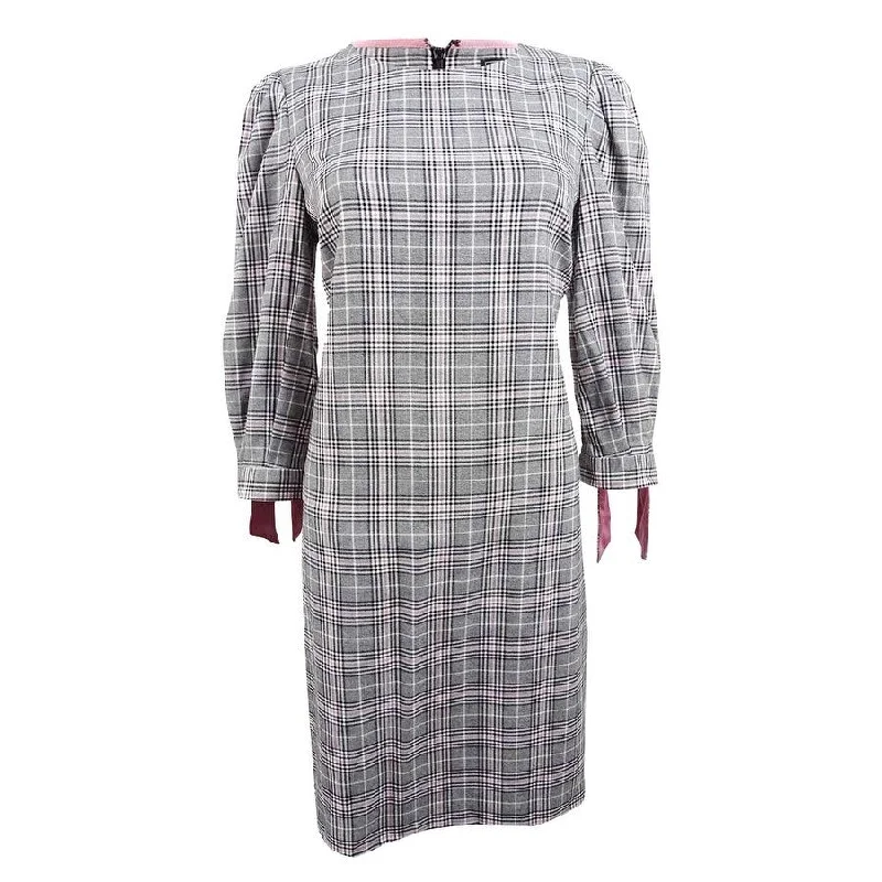 Women's Workout Clothing Jessica Howard Women's Plaid Tie-Sleeve Dress