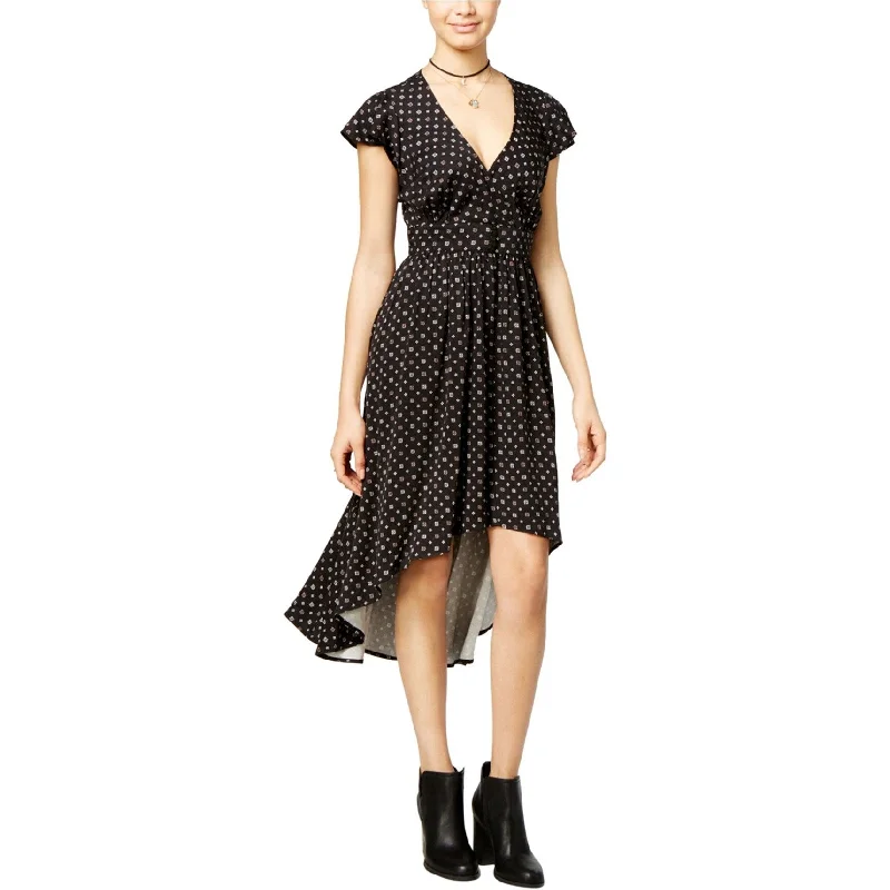 Fashion-Forward Women's Clothing One Hart Womens Printed A-line Dress, Black, Small