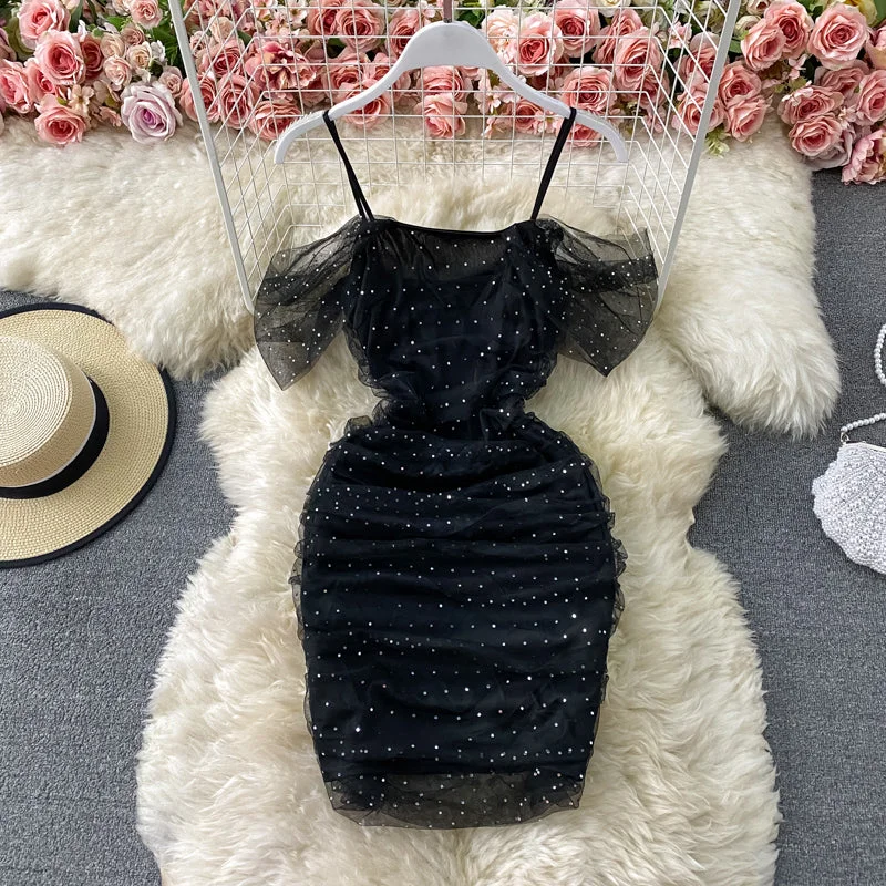 Women's Cozy Outfit For Lounging Glittering Sequin mesh super Fairy Dress  3164