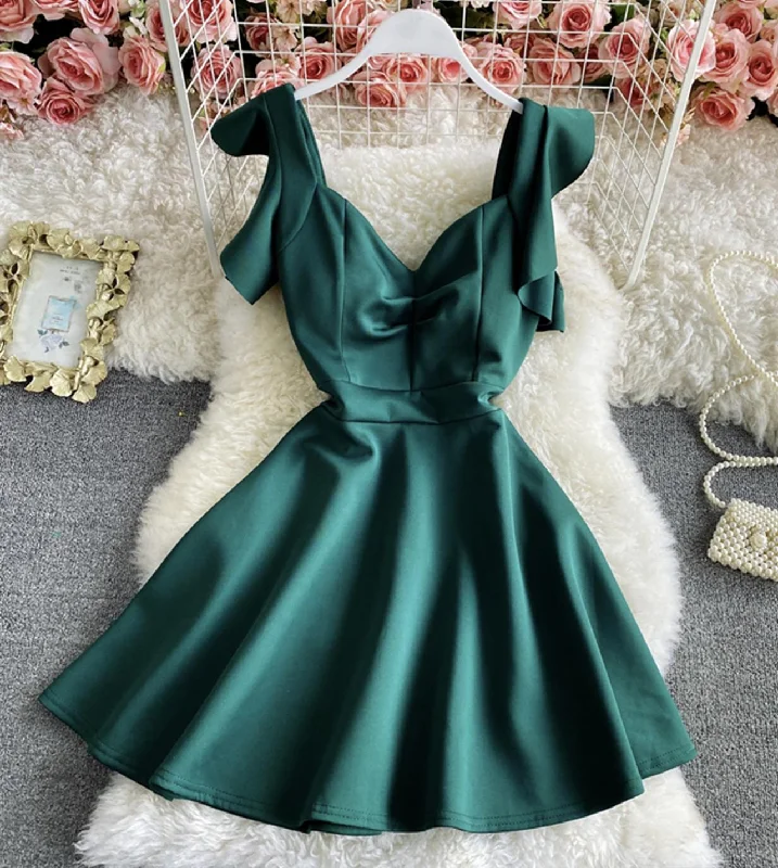 Preppy Style Cute A line backless short dress  782