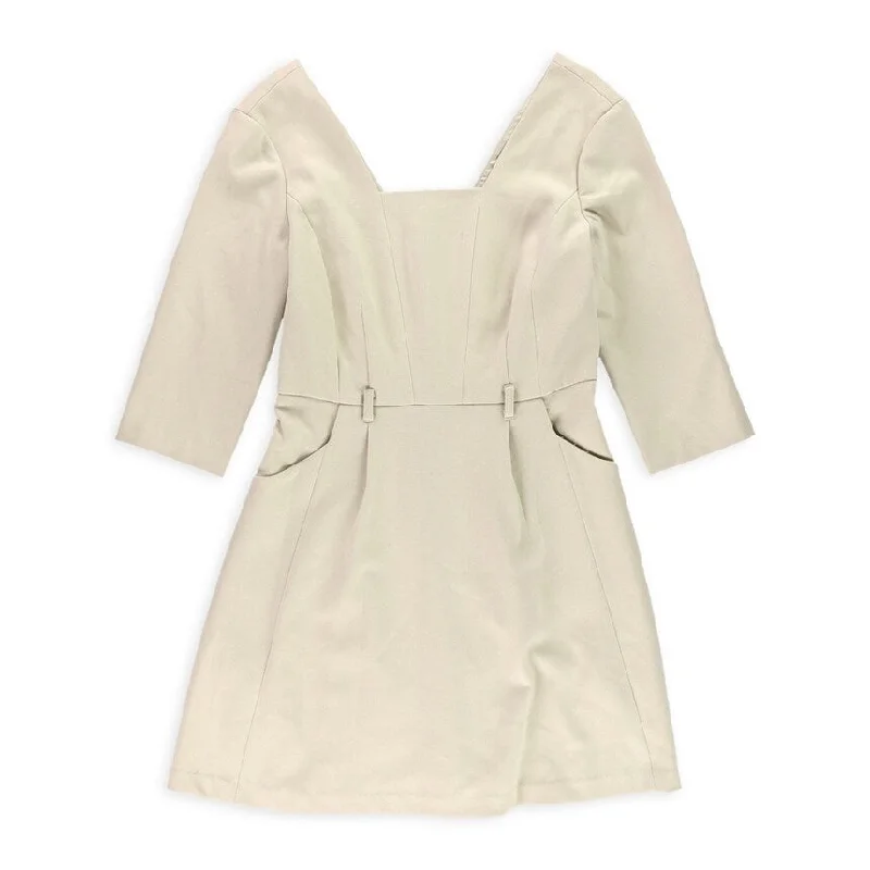 Plus-Size Women's Garments Kensie Womens Solid A-line Dress, Beige, Medium