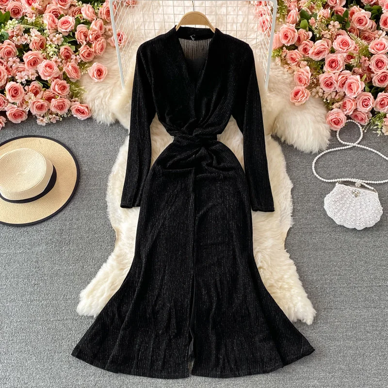 Sophisticated Fashion Elrgant v neck dress fashion dress  442