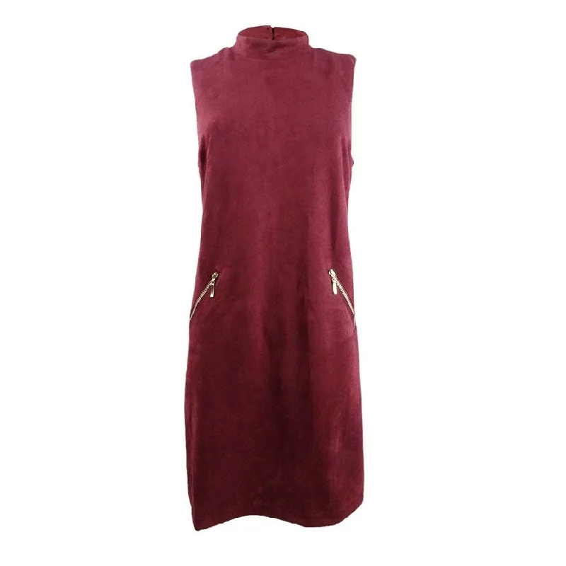 Women's Elegant Clothes Donna Ricco Women's Faux-Suede Mock-Neck Sheath Dress