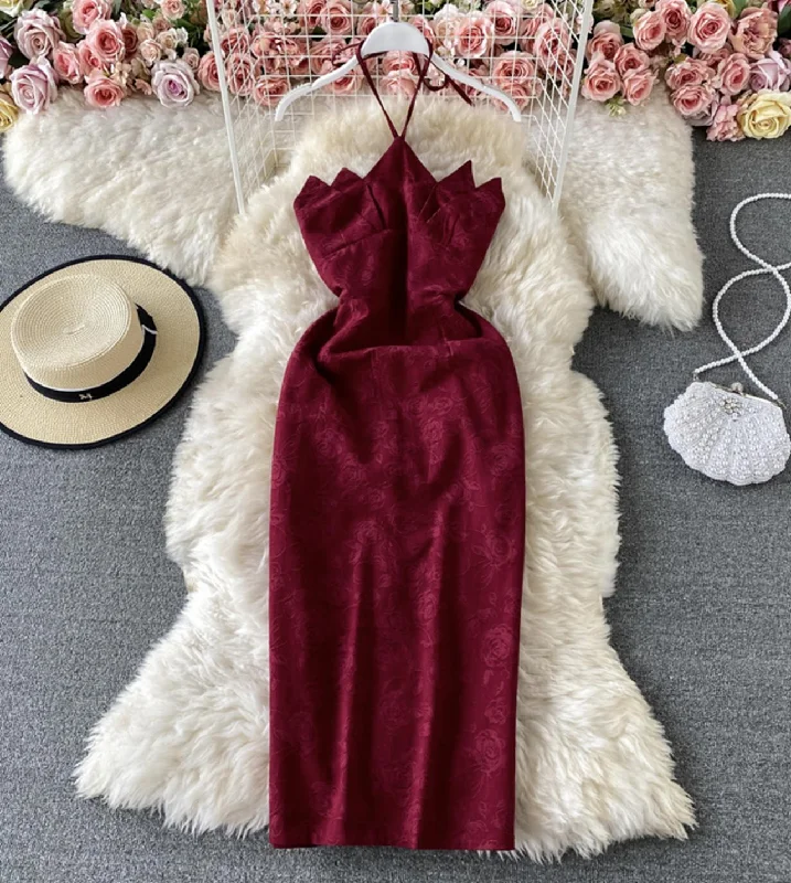 New Arrival Discounts Burgundy off shoulder dress  781