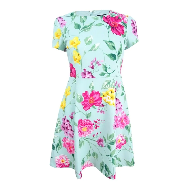 Clothes Woman Jessica Howard Women's Floral-Print Fit & Flare Dress (8, Aqua)