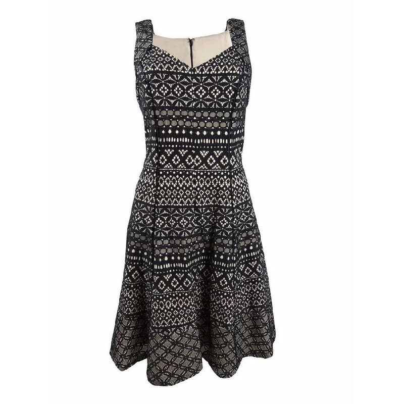 Women's Relaxed Clothes Donna Ricco Women's Printed Fit & Flare Dress (6, Black/Nude)