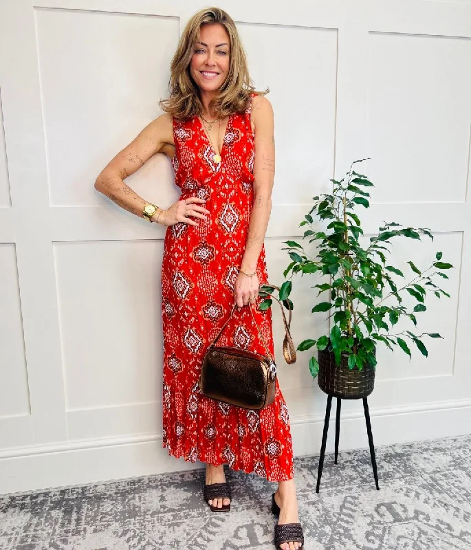 Women's Vintage Garments Printed Tie Back Midaxi Dress