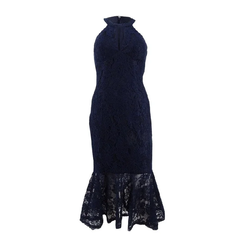 Women's Vacation Outfit Set X By Xscape Women's Lace Keyhole Halter Dress (4, Navy)