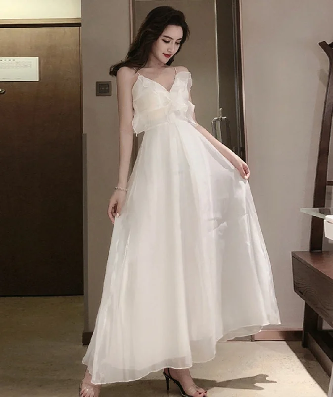 Modern Women's Clothes White A line v neck tulle dress fashion dress  1084