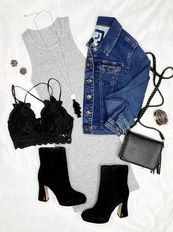 Boho Chic Fashion Magical at Midnight Ribbed Tank Dress - Grey